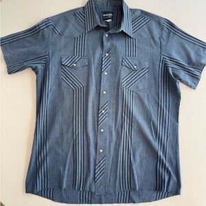 Vintage Wrangler Men's Blue Striped Shirt Pearl Snap Buttons size L